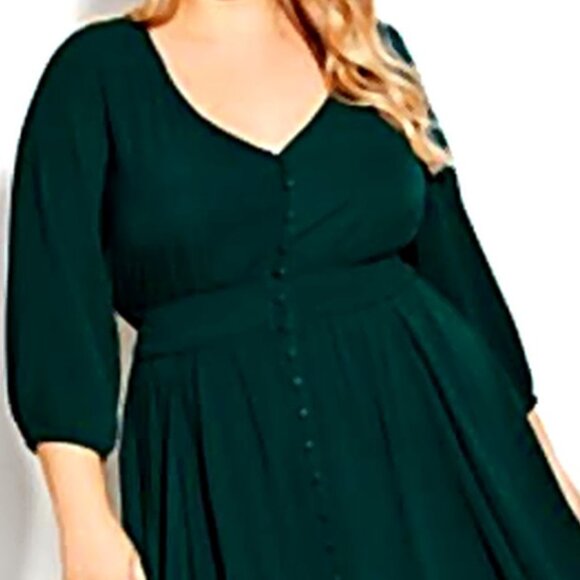 NEW City Chic Desire Shirred Waist Button Front Maxi Dress In Sea Green sz 14 - Picture 2 of 2